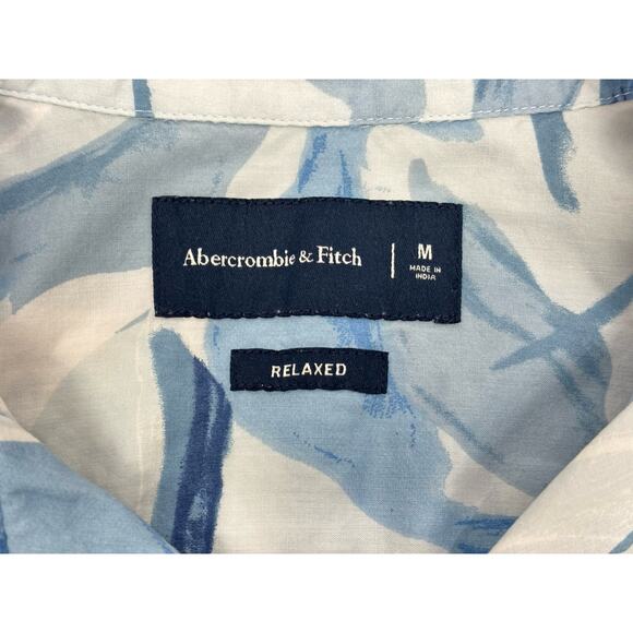 Abercrombie & Fitch Shirt Mens M Blue Relaxed Short Sleeve Button Up Leaf *spot* - Picture 4 of 7